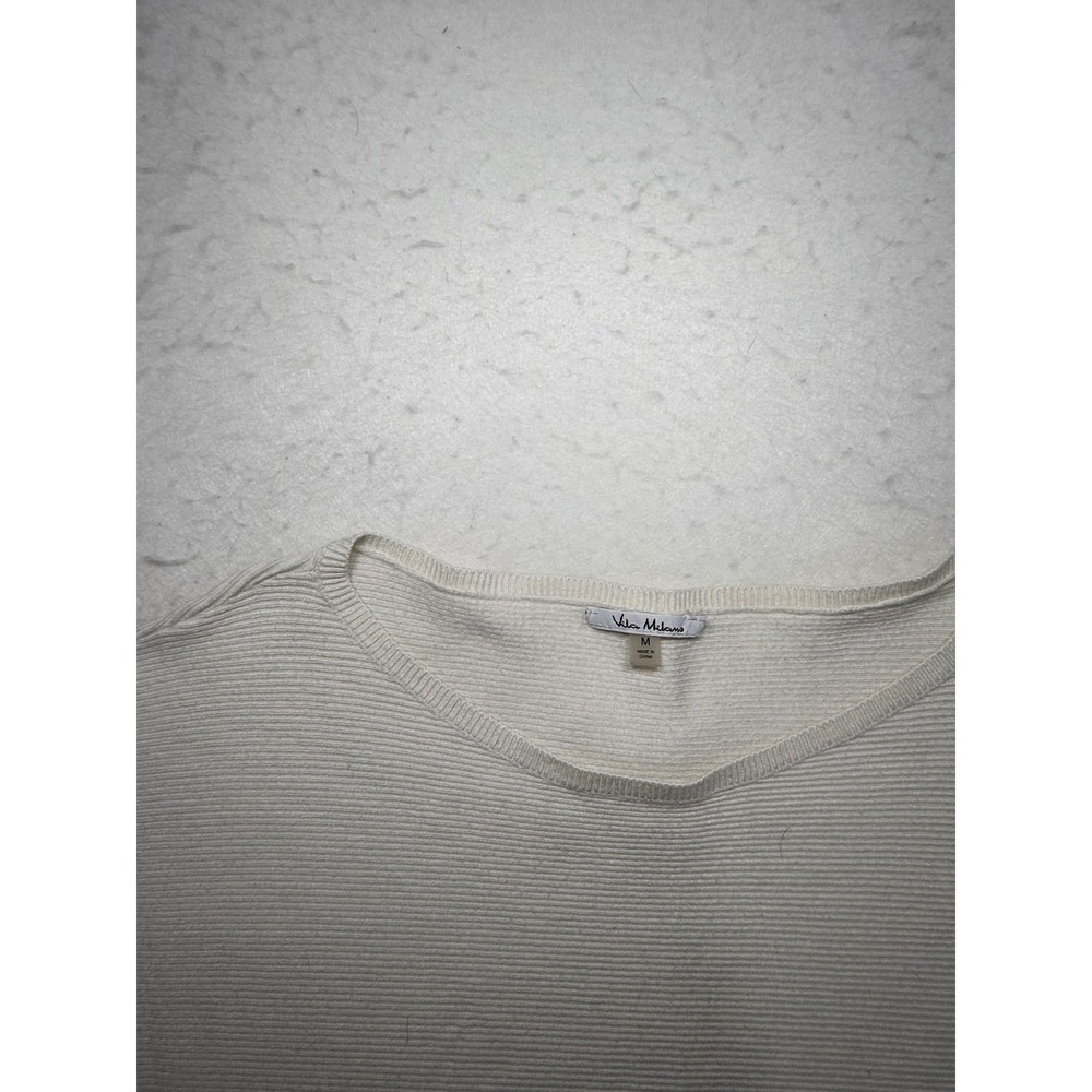 Vila Milano Womens Cream Ribbed Knit Short Sleeve Sweater Scoop Neck Top Size M - Picture 3 of 3